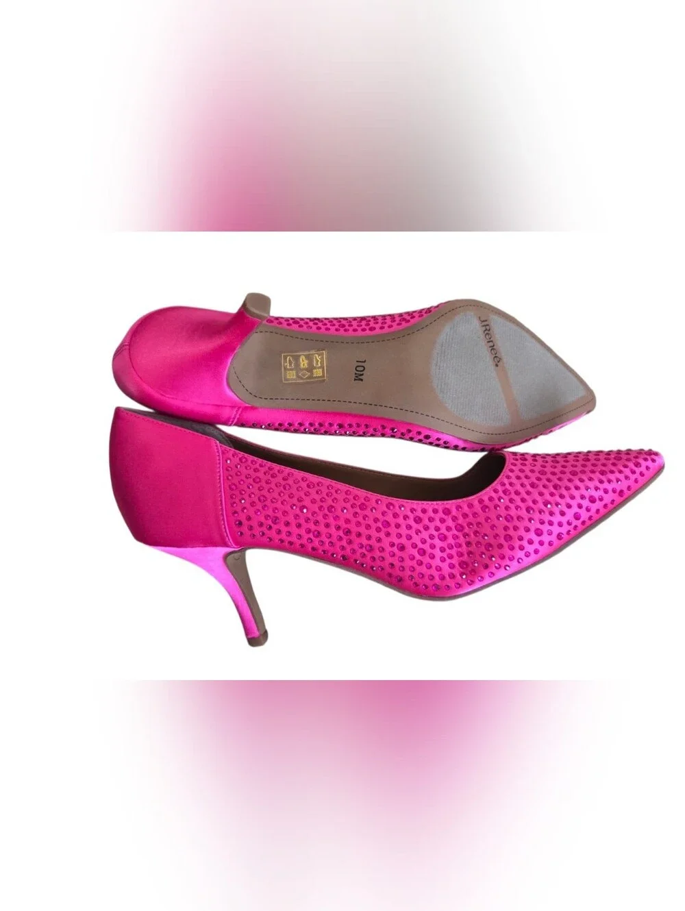 J. Renée Hot Pink Rhinestone Pointed Toe Kitten Heels 10M